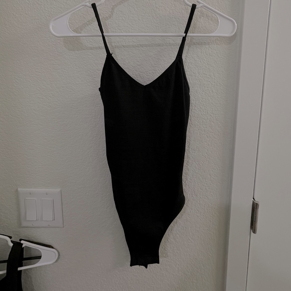 TOPSHOP Black Tank Bodysuit with snap closure